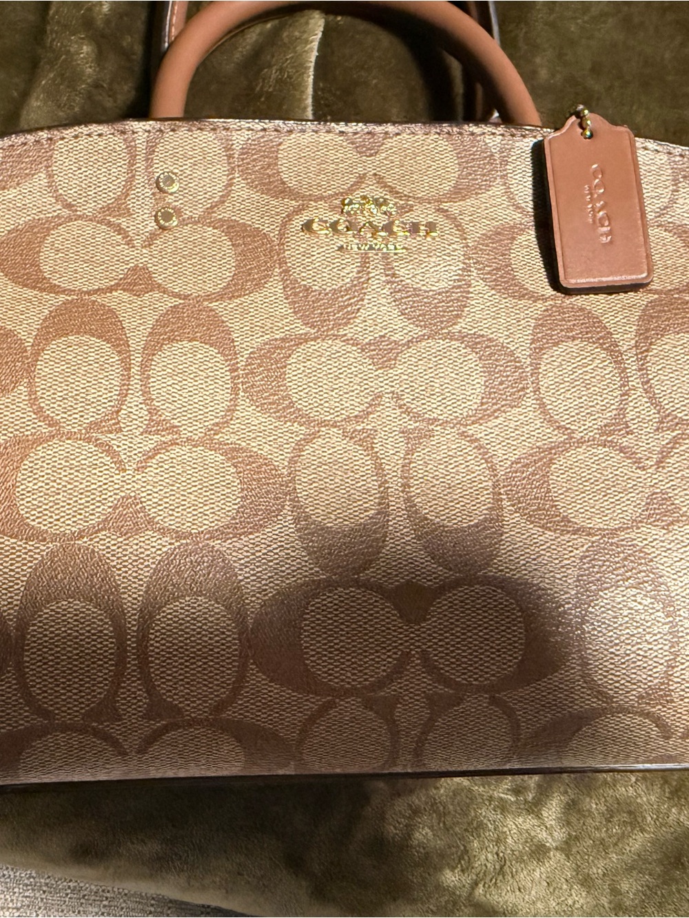 Coach Signature Canvas Satchel with Top Handles Tan